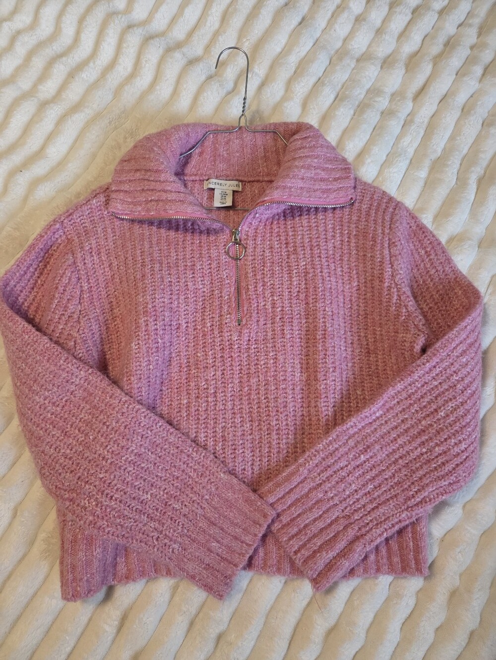 Sincerely Jules Pink Ribbed Half-Zip Turtleneck Sweater